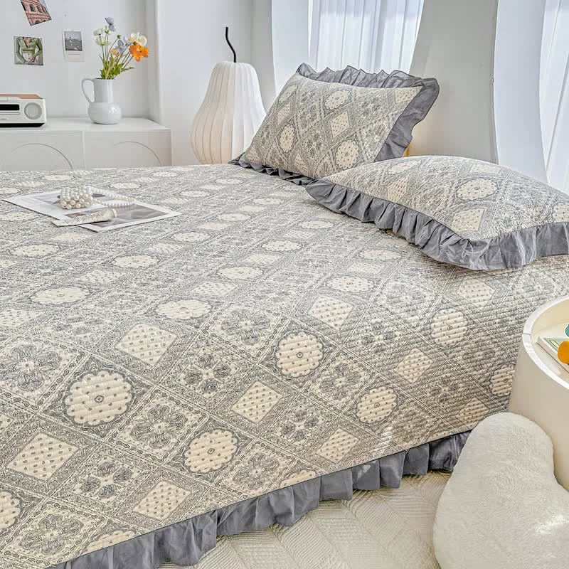 Rüschen-Tagesdecke aus Baumwollköper mit geometrischem Muster im Vintage-Stil - image 5