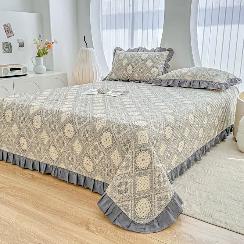 Rüschen-Tagesdecke aus Baumwollköper mit geometrischem Muster im Vintage-Stil - image 3