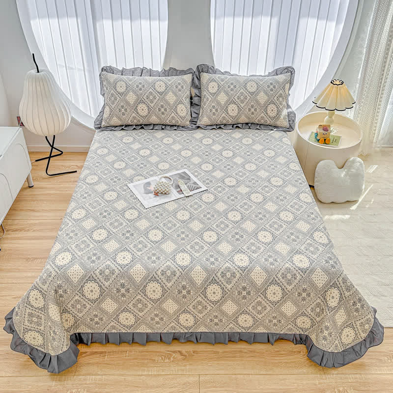 Rüschen-Tagesdecke aus Baumwollköper mit geometrischem Muster im Vintage-Stil - image 1