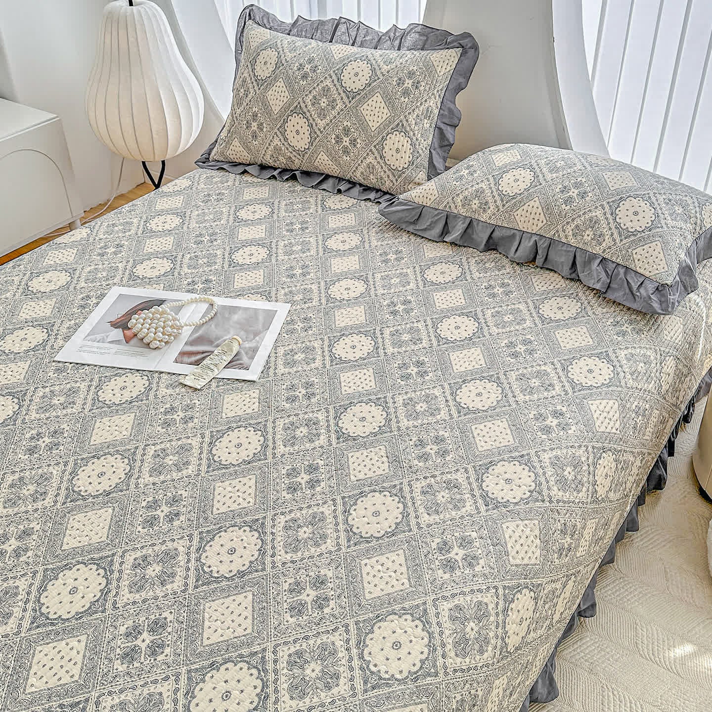 Rüschen-Tagesdecke aus Baumwollköper mit geometrischem Muster im Vintage-Stil - image 6