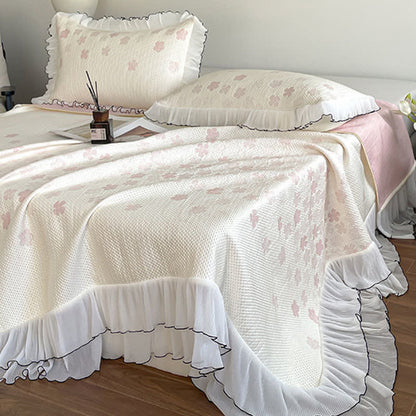 Bettwäsche-Set mit Rüschen und floralem Jacquardmuster - Tagesdecke mit 2 Kissenbezügen - Königin - image 0