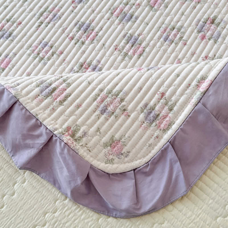 Violette Rüschen-Tagesdecke aus Baumwolle mit Blumenmuster - image 5