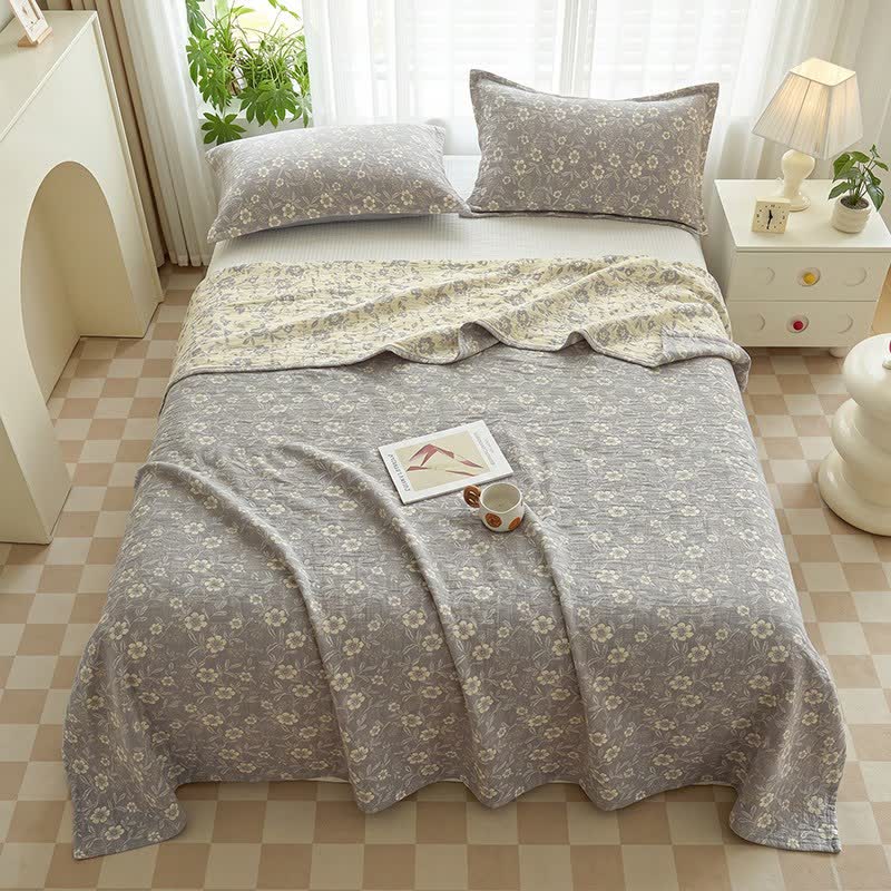 Wendbare rustikale Baumwolldecke mit Jacquard-Blumenmuster - Grau - 2 Kissenbezüge - 48cm x 74cm - image 5