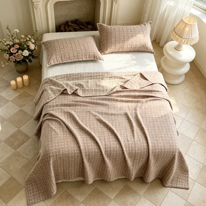 Moderne Jacquard-Baumwolldecke mit geometrischem Muster - Kaffee - 2 Kissenbezüge - 48cm x 74cm - image 0