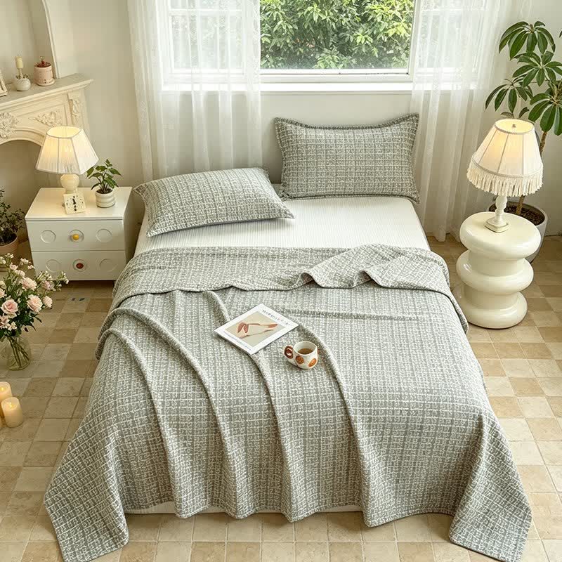 Moderne Jacquard-Baumwolldecke mit geometrischem Muster - Grau - 2 Kissenbezüge - 48cm x 74cm - image 8
