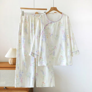 Lounge-Set aus geblümtem Baumwoll-Doppelgaze - Weiß - XL - image 0