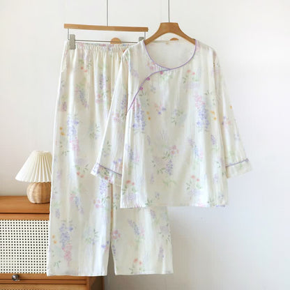 Lounge-Set aus geblümtem Baumwoll-Doppelgaze - Weiß - XL - image 0