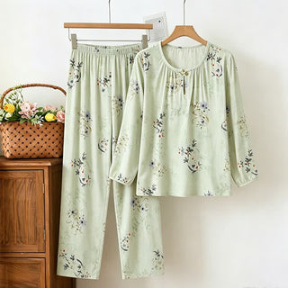 Hellgrüner, geblümter Langarm-Pyjama - Grün - XXL - image 0