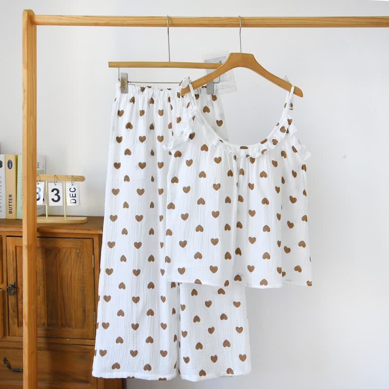 Rüschen-Herz-Baumwollgaze-Cami-Pyjama - Weiß - XL - image 0