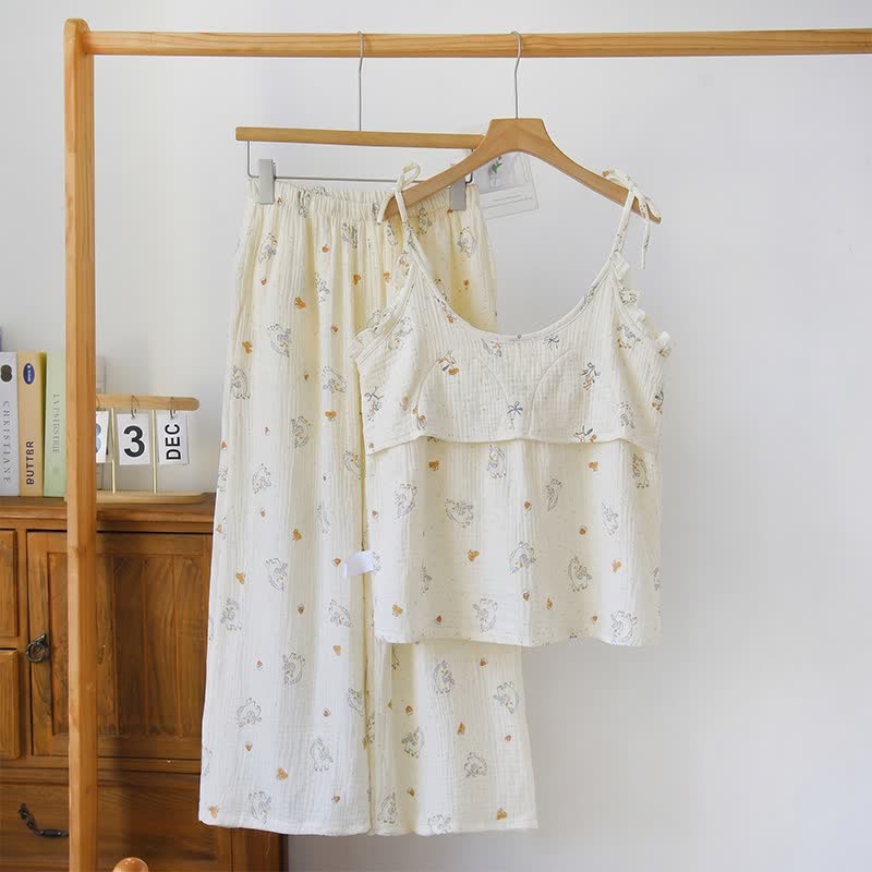 Rüschen-Pyjama aus Baumwollgaze mit Pferdemotiv - image 1