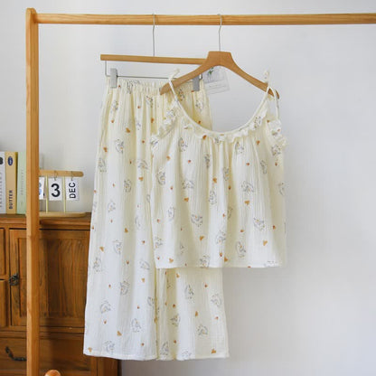 Rüschen-Pyjama aus Baumwollgaze mit Pferdemotiv - Beige - XL - image 0