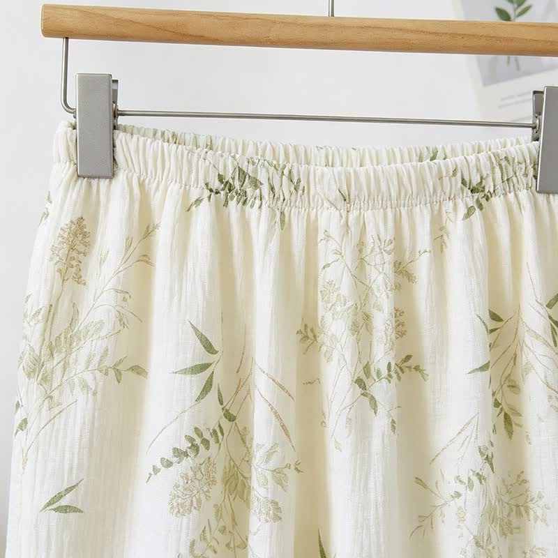 Baumwoll-Cami-Pyjama mit Rüschen und botanischem Blattmuster - image 5