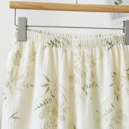Baumwoll-Cami-Pyjama mit Rüschen und botanischem Blattmuster - image 5