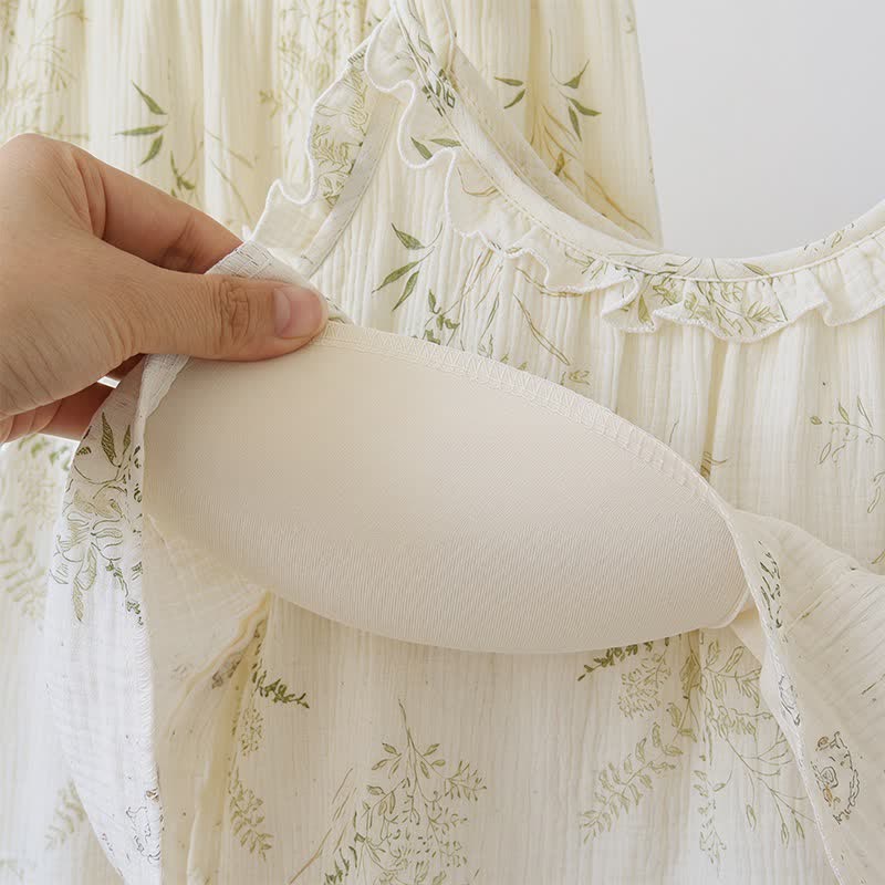 Baumwoll-Cami-Pyjama mit Rüschen und botanischem Blattmuster - image 6