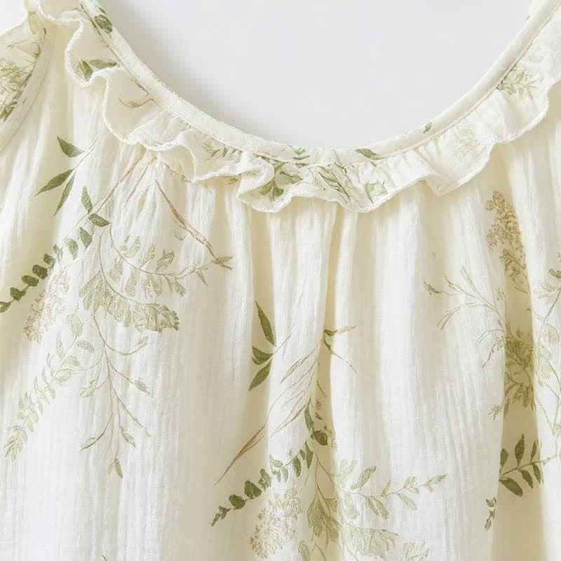 Baumwoll-Cami-Pyjama mit Rüschen und botanischem Blattmuster - image 4