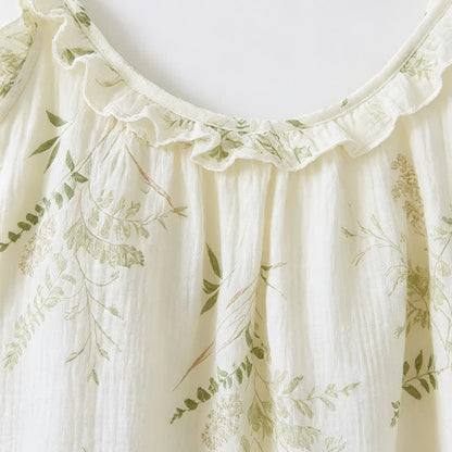 Baumwoll-Cami-Pyjama mit Rüschen und botanischem Blattmuster - image 4