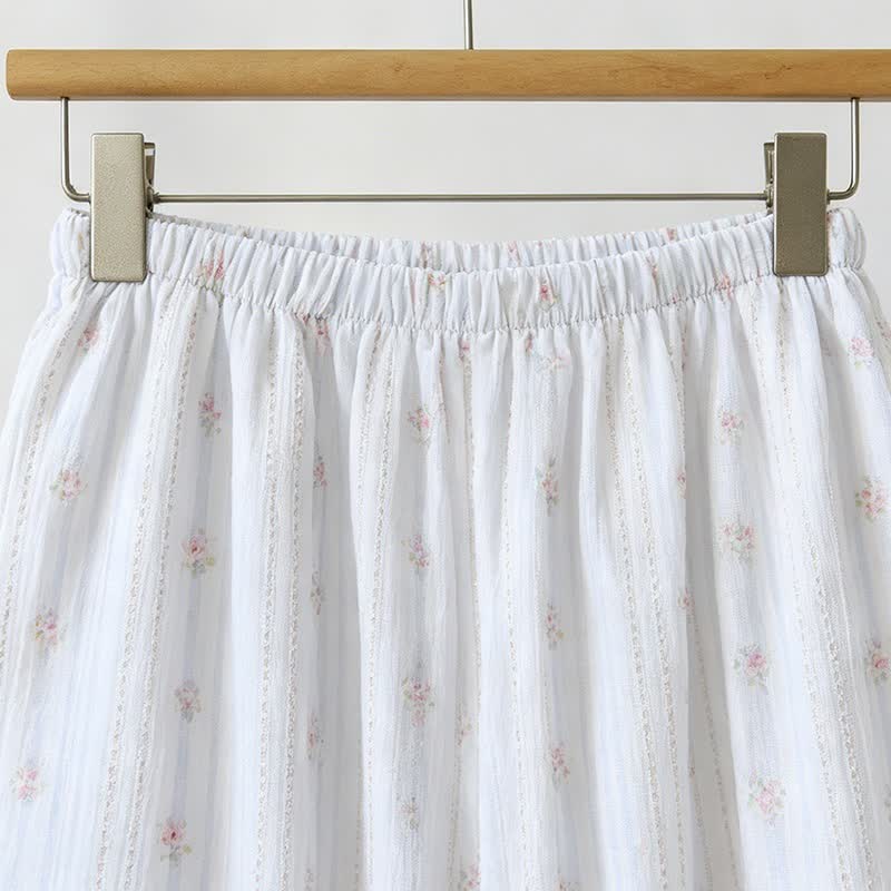 Rüschen-Pyjama mit Streifen und Blumenmuster aus Baumwolle - image 6