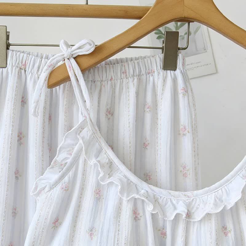 Rüschen-Pyjama mit Streifen und Blumenmuster aus Baumwolle - image 4