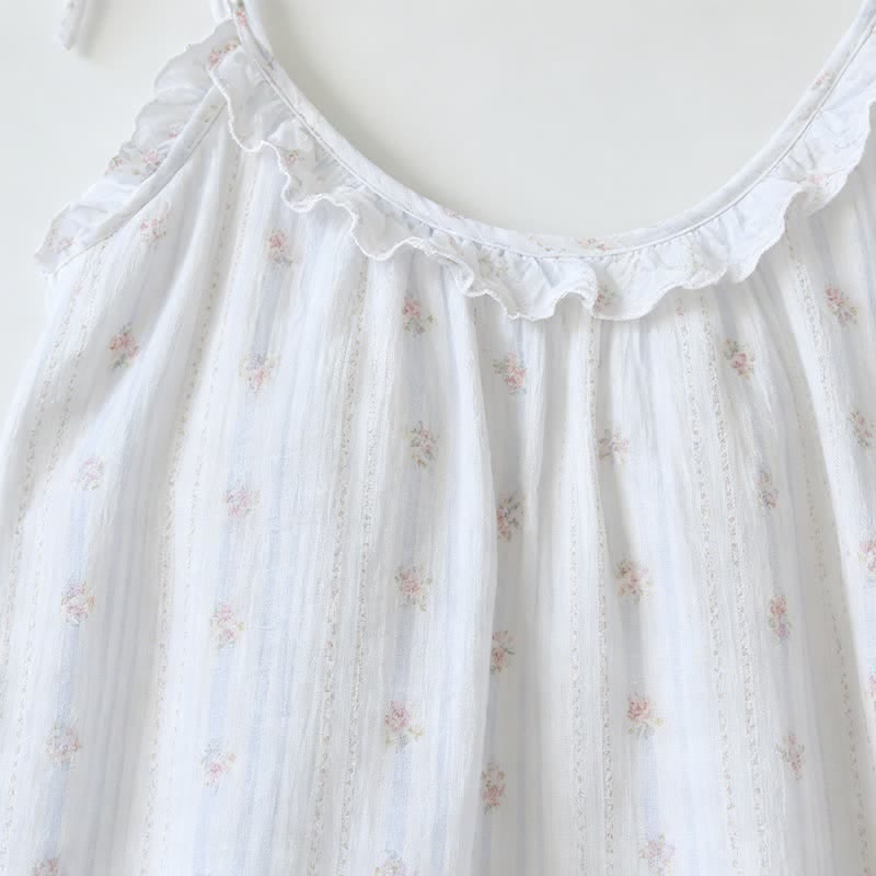 Rüschen-Pyjama mit Streifen und Blumenmuster aus Baumwolle - image 3