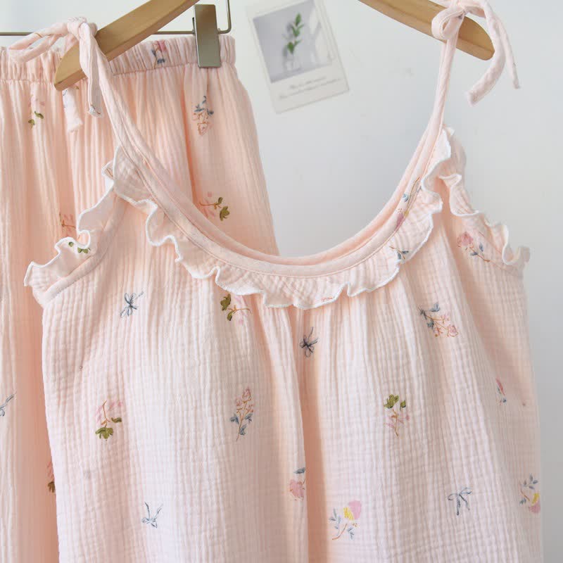 Rüschen-Baumwoll-Cami-Pyjama mit zartem Blumenmuster - image 3
