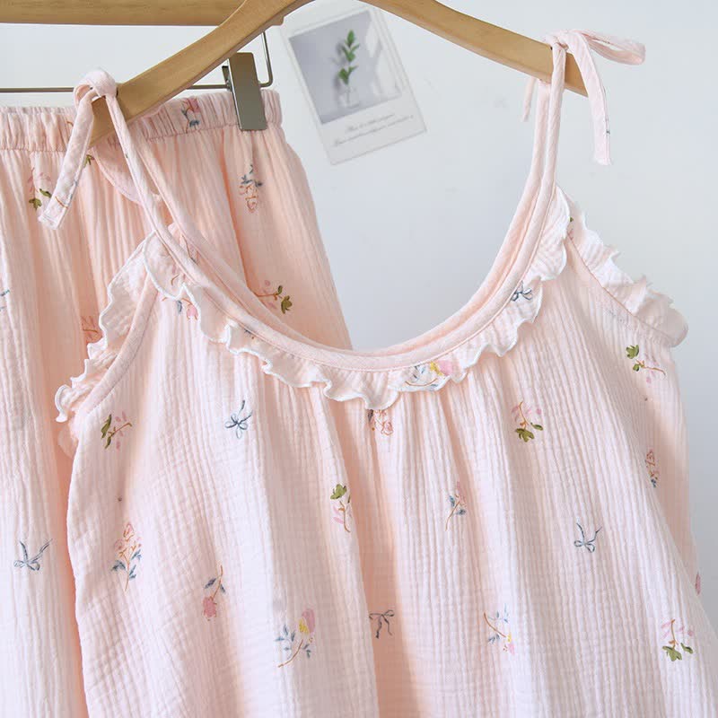Rüschen-Baumwoll-Cami-Pyjama mit zartem Blumenmuster - image 2
