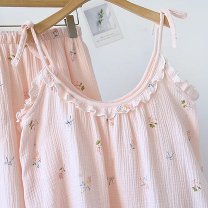 Rüschen-Baumwoll-Cami-Pyjama mit zartem Blumenmuster - image 2