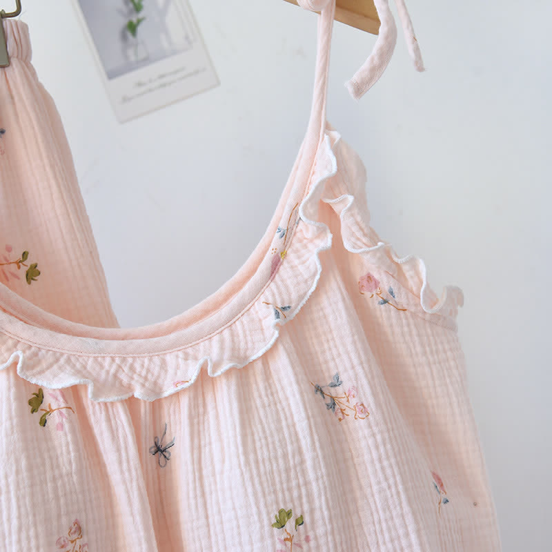 Rüschen-Baumwoll-Cami-Pyjama mit zartem Blumenmuster - image 5