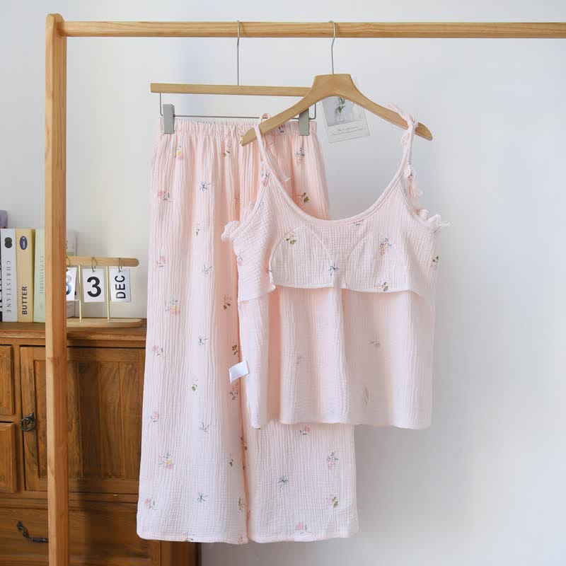 Rüschen-Baumwoll-Cami-Pyjama mit zartem Blumenmuster - image 1
