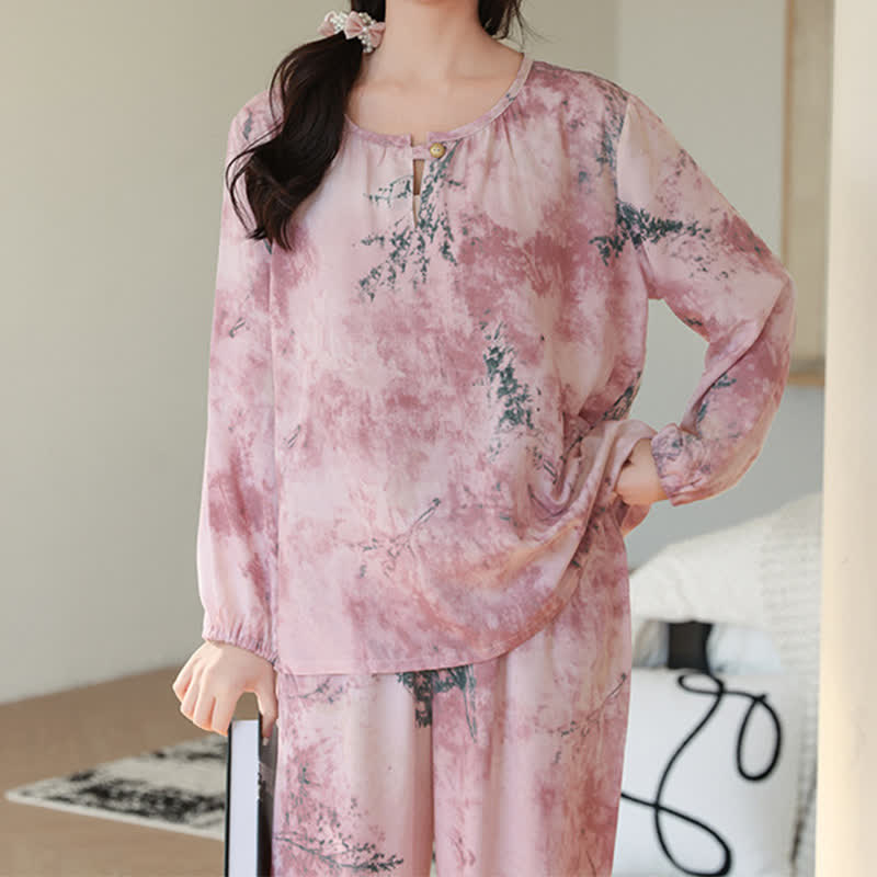 Orientalischer Zweig Langarm-Pyjama-Set - Rosa - XXL - image 5