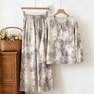 Orientalischer Zweig Langarm-Pyjama-Set - Grau - XXL - image 0