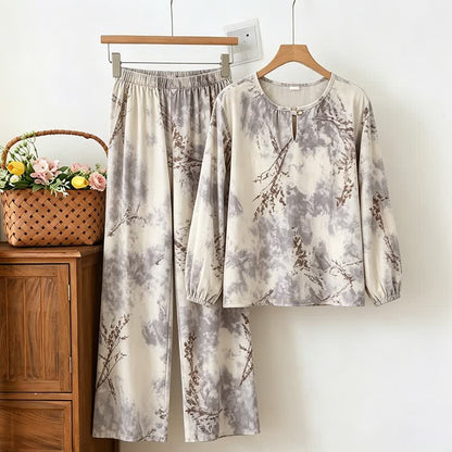 Orientalischer Zweig Langarm-Pyjama-Set - Grau - XXL - image 0