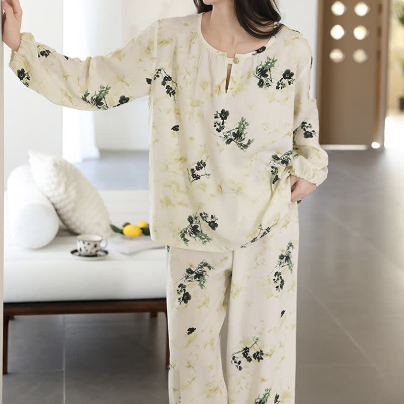 Langärmliger Damenpyjama mit ländlichem Blumenmuster - image 7