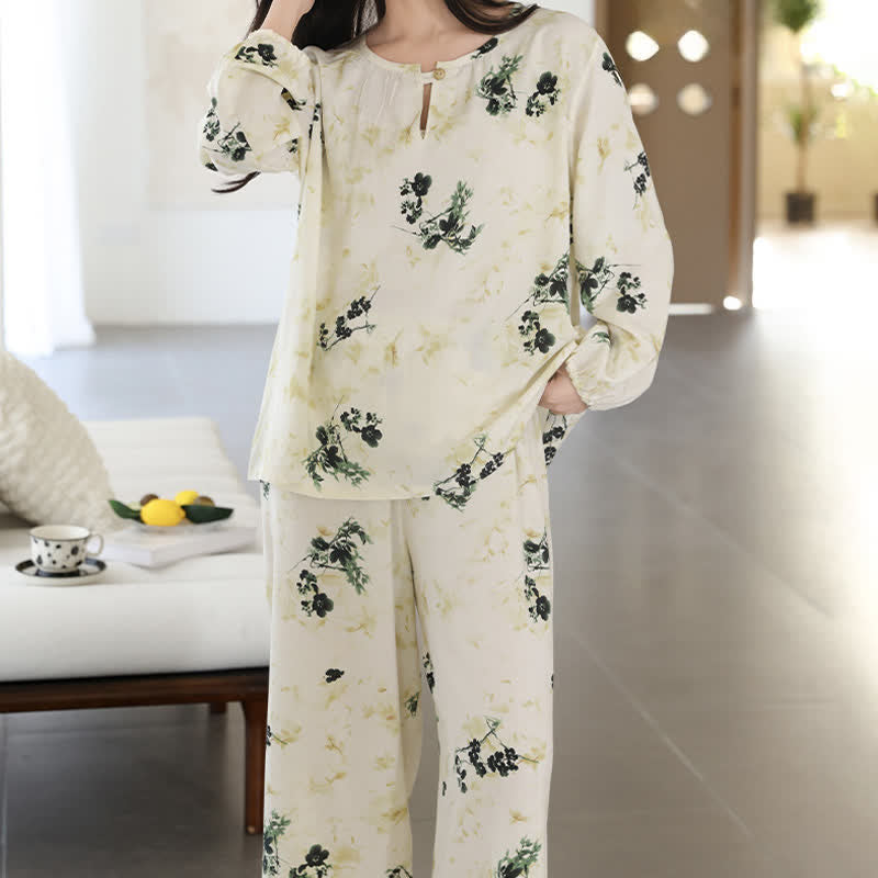 Langärmliger Damenpyjama mit ländlichem Blumenmuster - image 6