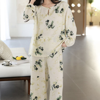 Langärmliger Damenpyjama mit ländlichem Blumenmuster - image 6