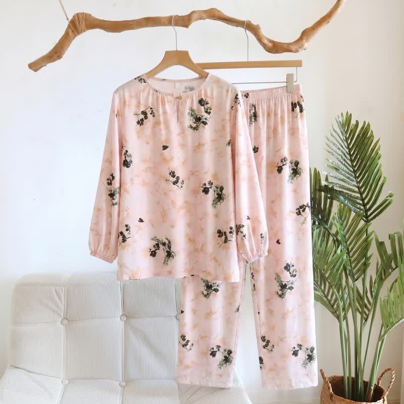 Langärmliger Damenpyjama mit ländlichem Blumenmuster - Rosa - XXL - image 0