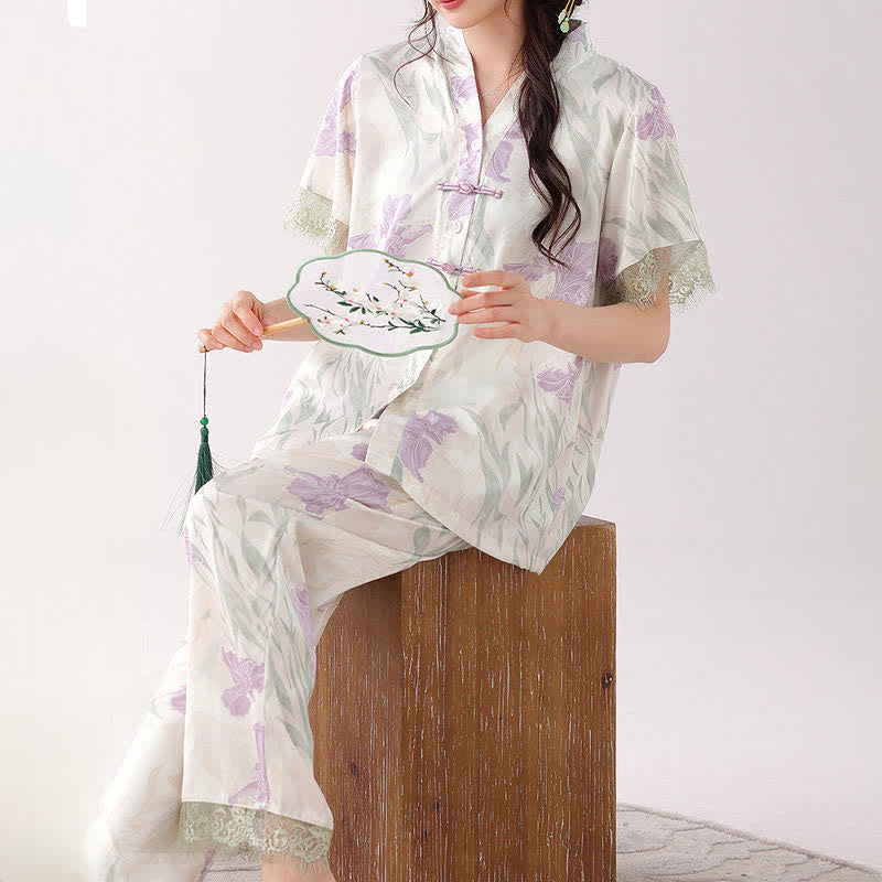 Loungewear-Set für Damen mit Blumenmuster und Stehkragen - image 4
