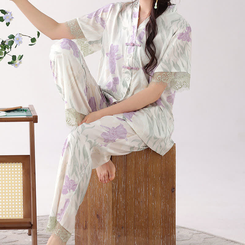 Loungewear-Set für Damen mit Blumenmuster und Stehkragen - image 3