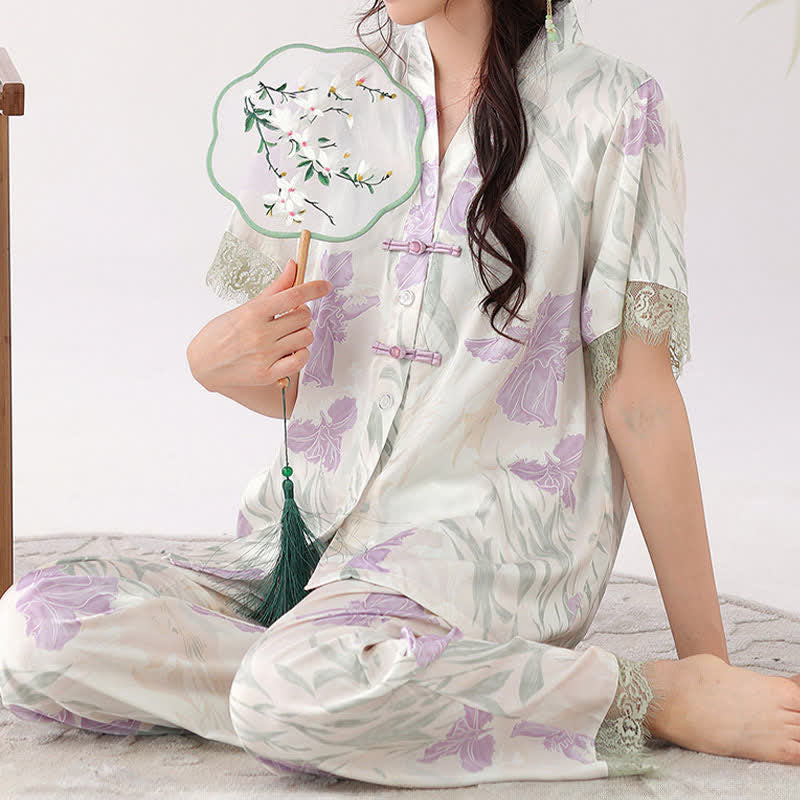 Loungewear-Set für Damen mit Blumenmuster und Stehkragen - image 2