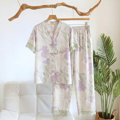 Loungewear-Set für Damen mit Blumenmuster und Stehkragen - Beige - 3XL - image 0