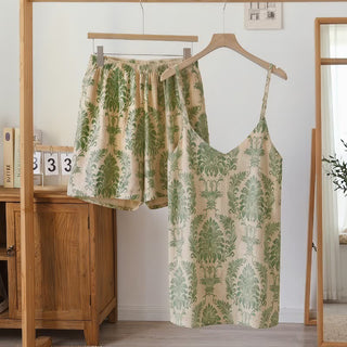 Ärmelloser Damenpyjama mit Vintage-Grünmuster - Grün - 3XL - image 0
