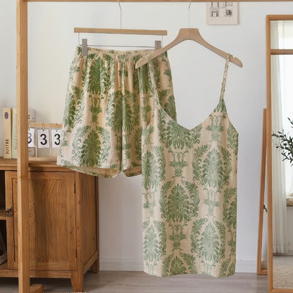 Ärmelloser Damenpyjama mit Vintage-Grünmuster - Grün - 3XL - image 0