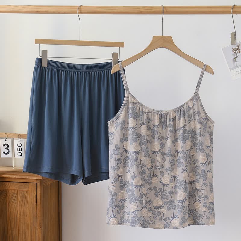 Vintage-Pyjama-Set aus Modal mit Blumenmuster - Blau - 2XL - image 0