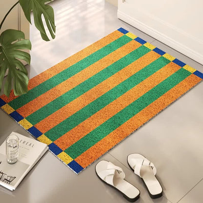 Moderner, gestreifter, dekorativer Eingangsbereichteppich - Grün & Orange - 31'' × 47'' - image 0