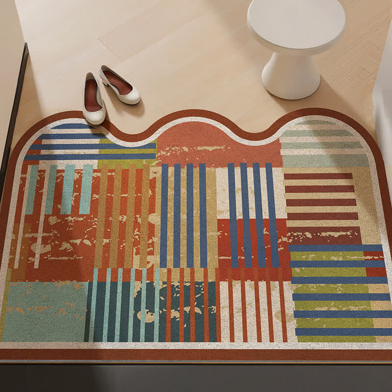 Retro-Patchwork-Teppich mit Wellenkante - Schokolade - 31'' × 47'' - image 0