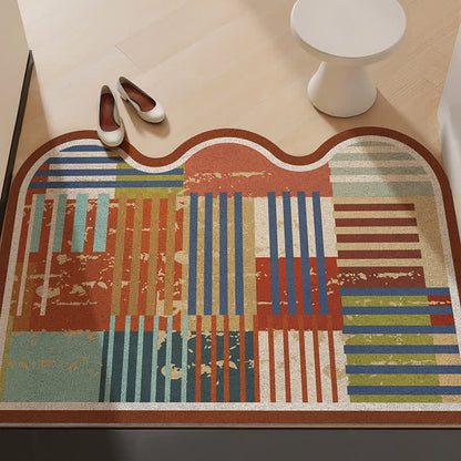 Retro-Patchwork-Teppich mit Wellenkante - Schokolade - 31'' × 47'' - image 0