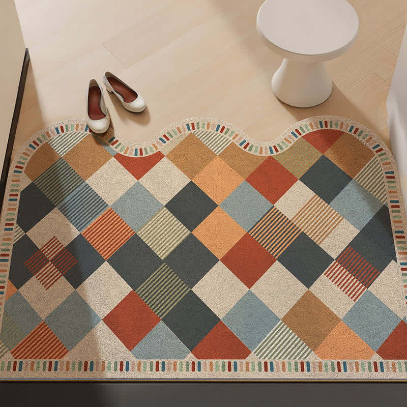 Retro-Patchwork-Teppich mit Wellenkante - Bunt - 31'' × 47'' - image 0