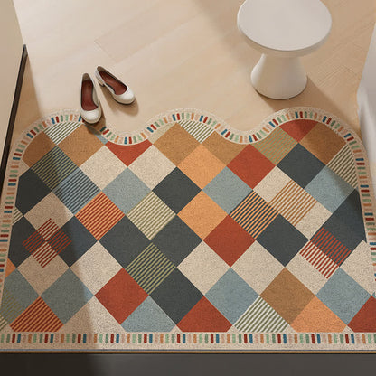 Retro-Patchwork-Teppich mit Wellenkante - Bunt - 31'' × 47'' - image 0