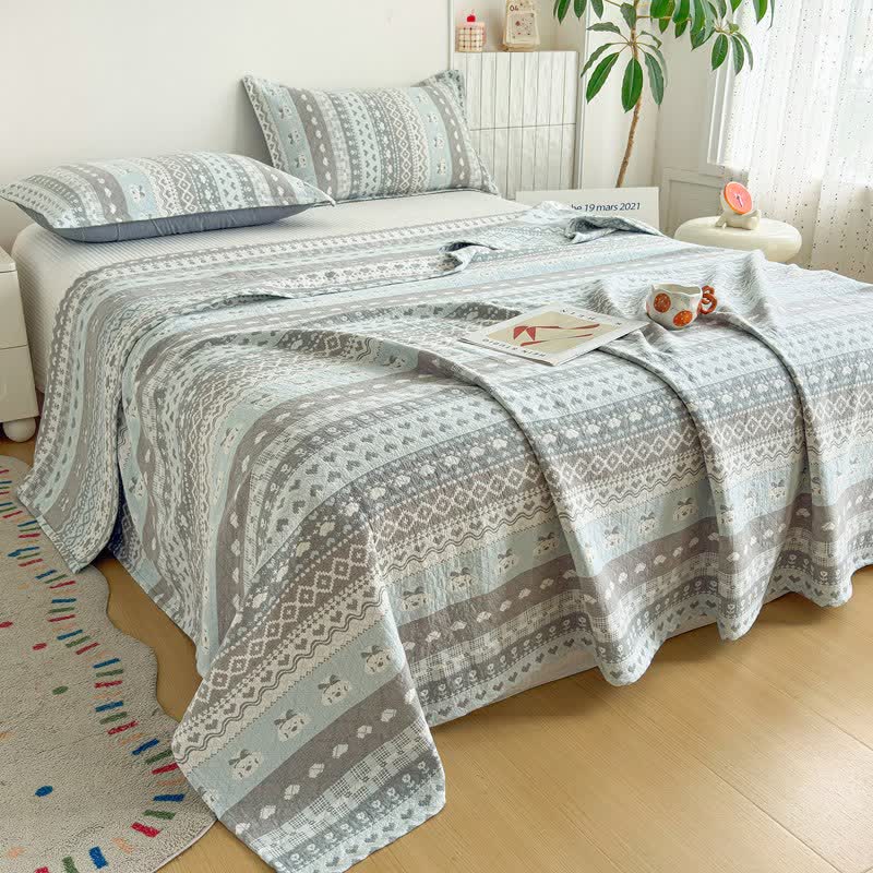 Fair-Isle-Stil-Baumwollgaze-Steppdecke - image 1