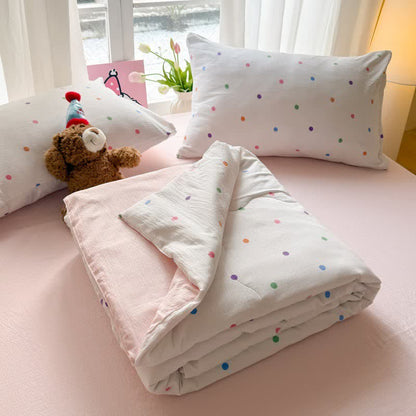 Bettwäsche-Set aus gewaschener Baumwolle mit Regenbogen-Polka-Dots - image 4