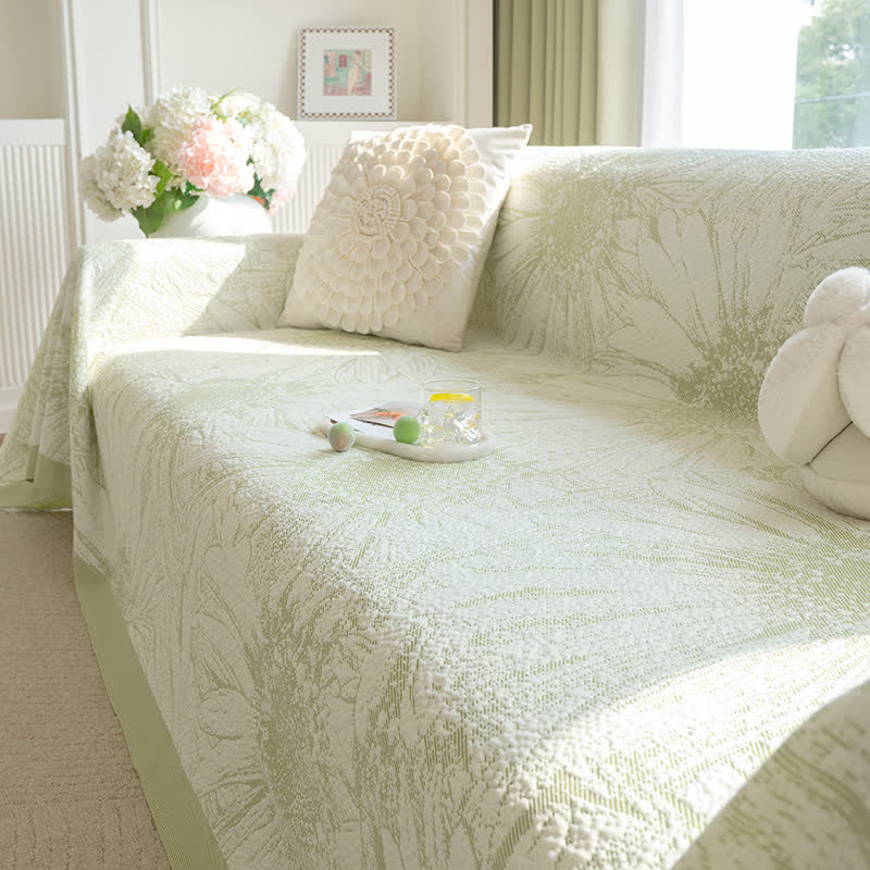 Künstlerische Chenille-Sofadecke mit Sonnenblumenmotiv - Grün - 180cm x 340cm - image 0